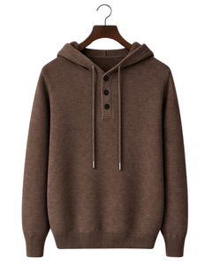 Sudadera con Capucha Tejida Marrón Personalizada para Hombre, con Tres Botones, Mezcla de Algodón Suave, Cálida, Informal, para Invierno, Estilo Urbano, Personalizada OEM - Product Image 1