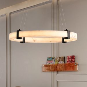 Lampadario a sospensione moderno a LED da 24 pollici con altezza regolabile, finitura effetto marmo, anello in resina, a sospensione a soffitto - Product Image 2