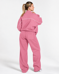 OEM <b>Women's</b> Contrastline Full Zip Tracksuit Two Piece Casual Outfit Relaxed <b>Jacket</b> And Wide Leg Pants Matching Apparel Set - Product Image 2