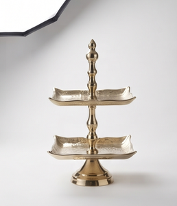 Soporte de Pastel de 2 Niveles de Metal Dorado Moderno, Bandeja Cuadrada de Lujo para Exhibición de Postres, Soporte para Cupcakes con Asa de Espiral, Decoración para Fiestas - Product Image 2