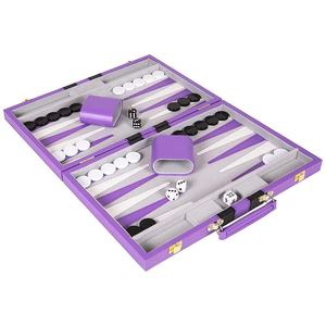 Leather Case Portable and Travel <b>Backgammon</b> Game Faux Leather Vinyl <b>Backgammon</b> <b>Set</b> Premium 17.5inches <b>Backgammon</b> - Product Image 2