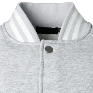 Blouson Bomber Varsity Homme Blanc Gris Clair avec Col et Poignets Côtelés, Fermeture Boutonnée, Vêtement de Sport Décontracté Imperméable - White Bird Express - Product Image 4