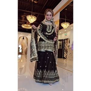 Haut de fête en mousseline de soie de créateur avec pantalon Sharara Plazzo et dupatta, look élégant - Product Image 4