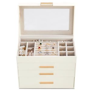 Scatola Portagioie Deluxe a 2 Cassetti in Velluto Bianco e Rosa con Coperchio Trasparente, Organizzatore per Gioielli Stampato - Product Image 3