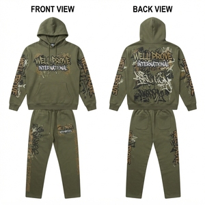 Custom Logo Streetwear Solid Heavy Fleece Sublimation Tracksuit 320 GSM Mustard <b>Yellow</b> Polyester Pullover <b>Hoodie</b> Joggers Set - Product Image 4
