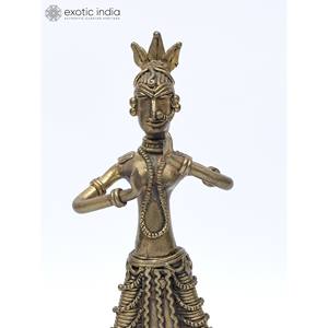 Estatua de latón hecha a mano de 8 pulgadas de bailarina Tribal decoración del hogar artículo hecho en India escultura hecha a mano - Product Image 3