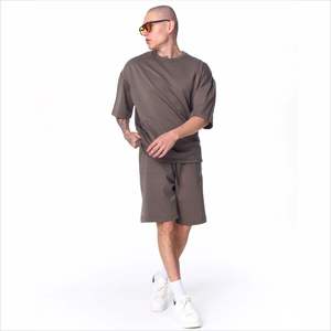 Ensemble T-shirt et short en tricot uni pour homme, vêtements de sport décontractés pour l'été, entraînement sportif - Product Image 4