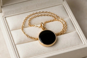 Collar con Colgante Clásico Redondo de Ónix Negro Natural de 20 mm, Chapado en Oro, Plata y Oro Rosa, Joyería de Piedras Preciosas, Regalo al por Mayor - Product Image 3