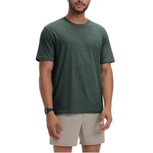 T-shirt décontracté d'été pour homme à manches courtes en coton uni, col rond, style chemise, en coton et polyester bleu foncé - Product Image 3