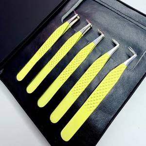90 <b>Boot</b> Yellow Powder Coated Stainless Steel Precision Eyelash Tweezers Set With <b>Box</b> Packaging - Product Image 4