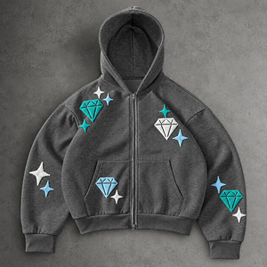 Sudaderas con Estampado de Planetas, Diseño Cósmico, con Capucha y Cierre Frontal, Ropa Informal, Atuendo para Festivales, Detalles Decorativos, Colecciones Minoristas - Product Image 1
