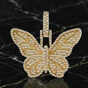 Pendentif Papillon en Moissanite, Argent 925 Plaqué Rhodium, Bijou Unisexe Hip Hop, Accessoire de Mariage - Product Image 1