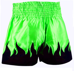 Shorts de boxe en satin rose pour homme avec ourlet flamme noir, coupe régulière, extensible, respirant, séchage rapide, logo frontal, vêtements d'arts martiaux - Product Image 3