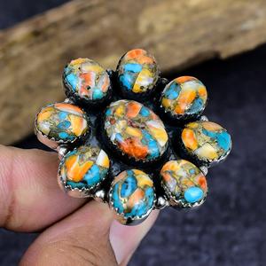 Natural Spiny Oyster Turquoise Ring Artisan Sterling Silver Floral Gemstone Jewelry Anniversary <b>Gift</b> for Women - Product Image 4