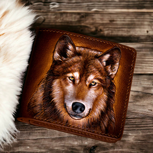Cartera Bifold de Cuero Genuino 100% de Primera Calidad con RFID, Diseño Retro con Cara de Lobo Tallada, Color Marrón Oscuro, para Hombre, con Espacio para Efectivo y Tarjetas - Product Image 5