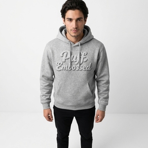 Sudadera con Capucha Gris para Hombre, Estampado Puff, Algodón French Terry, Estilo Casual, Corte Regular, Ropa Urbana de Otoño - Product Image 5
