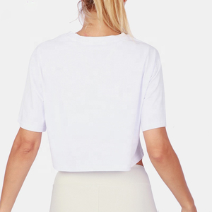 Custom Cotton Knitted Loose Oversize Blank <b>Plain</b> <b>White</b> Lose Anti-shrink Crop Top T Shirts Athletic Baby Pink Gym Cropped <b>Tee</b> - Product Image 2