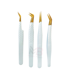 Customized High Quality Stainless Steel Eyelash Extension Tweezers Set White Smooth Pointed Sliver Tips <b>Plain</b> Grip - Product Image 6