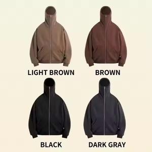 เสื้อฮู้ดซิปผู้ชายไซส์ใหญ่ สีน้ำตาลล้วน สวมใส่สบายๆ ในฤดูใบไม้ร่วง ผ้าฝ้าย 100% เฟรนช์เทอร์รี่ ระบายอากาศได้ดี - Product Image 2