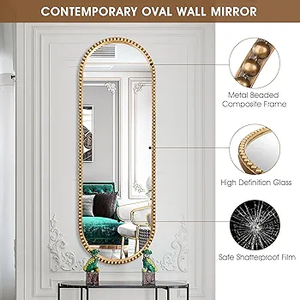 Miroir ovale contemporain avec miroirs muraux à perles métalliques, décoration intérieure et de bureau, plaqué or de haute qualité, fabriqué en Inde - Product Image 4