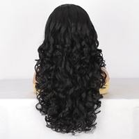 Perruque mi-tête synthétique noire bouclée longue de 24 pouces, résistante à la chaleur, avec bandeau réglable et clip, modèle Latisha pour femme