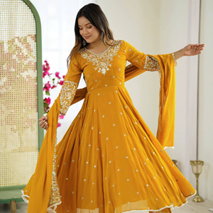 Traje Largo de Georgette Sintético de Lujo con Bordado Arcoíris - Edición Especial - Product Image 1