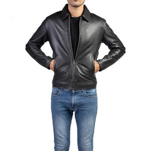 Veste en cuir d'agneau pour homme, col montant, respirante, style streetwear, brodée, OEM, vente en gros, prix abordable - Product Image 6