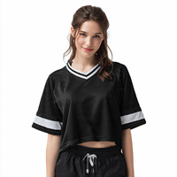 Unisex Jersey Kurzarm-Crop-Tops Blanko / Damen Cropped Baseball Jersey T-Shirt V-Ausschnitt mit Knöpfen / Baseball Jersey mit Knopfleiste