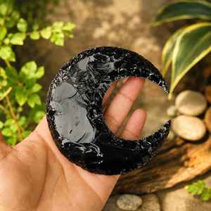 Sculpture de lune en obsidienne noire naturelle de 100 mm, pierre semi-précieuse polie, artisanat décoratif - Product Image 3
