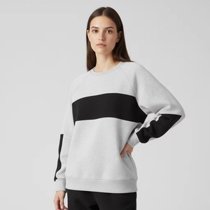 Sudadera Oversize de Cuello Redondo para Mujer, con Bloques de Color, Hombros Caídos, Manga Larga, Mezcla de Algodón, Tejido de Punto, para Otoño - Product Image 6
