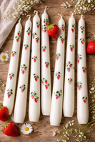 Bougies de table coniques de 10 pouces, design fraise blanche, en cire de paraffine et de soja, faites à la main, sans fumée, non parfumées, pour mariages et Noël