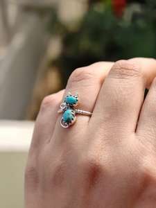 Genuine Turquoise <b>Cat</b> <b>Ring</b> Twisted Rope Band 925 Sterling Silver Animal Lover Jewelry Handmade - Product Image 3