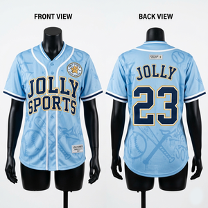 Women Baseball Jersey Breathable Polyester <b>Mesh</b> Light Blue Sublimated Custom Logo Print Stitch Look Women Cotton Baseball Jersey - Product Image 1