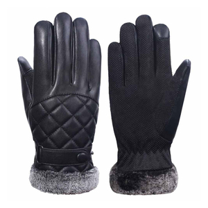 Leather Winter <b>Gloves</b> <b>With</b> Faux <b>Fur</b> Lining Thermal Warmth Outdoor Use Wrist Length Plain Style Black By IGNITEFIT WEAR - Product Image 1