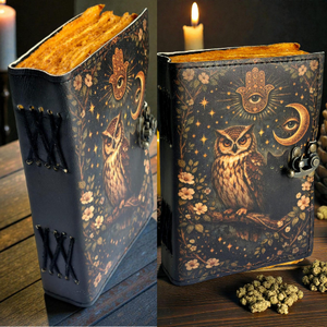 Handmade Owl Leather Journal <b>with</b> <b>Lock</b> Vintage Grimoire Book of Shadows Writing <b>Diary</b> Christmas Gift - Product Image 4