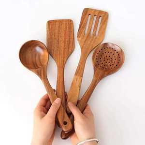 Wall-Mounted 6-Piece Teak Wood Utensil <b>Set</b> with Metal Hanging Rack Professional Kitchen Spatula and Ladle Organizer - Product Image 5