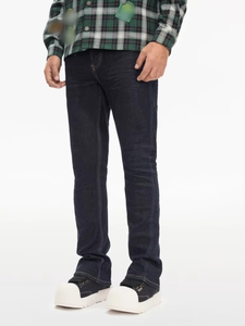 Jean en denim pour homme de haute qualité en coton, marque américaine Highstreet, confortable, taille mi-haute, coupe évasée, avec surpiqûres robustes, délavage noir - Product Image 3