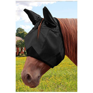 Masque anti-mouches pour chevaux SELECT SEWING SS-HFM-0005, taille personnalisable, doux, extensible, protection UV, oreilles respirantes, maille polyester élastique - Product Image 1