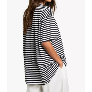 T-shirt d'été tendance pour femme, manches courtes, coupe classique, blanc, noir, uni, décontracté, avec appliques, grandes tailles, 100 % coton - Product Image 6