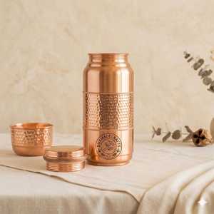 Premium Handmade Copper <b>Water</b> <b>Bottle</b> Round Minimalist Design Reusable Ayurvedic Drinking <b>Bottle</b> Custom Logo for <b>Bulk</b> Buyers - Product Image 2