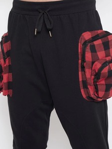Men Black Red Buffalo Plaid Pocket Two Piece <b>Set</b> Short Sleeve Tee Cuffed Jogger Pants Cargo Utility Streetwear Casual <b>Set</b> - Product Image 5