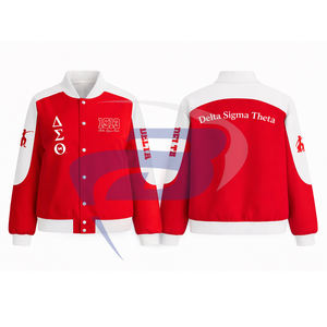 Chaqueta de sarga de algodón estilo carreras Delta Sigma Theta DST Sorority, ropa griega, chaqueta de carreras con cuello alto y bloques de color para hermandades. - Product Image 1