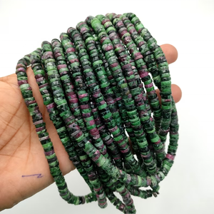 <b>Ruby</b> Zoisite Faceted Tyre Shape Heishi Beads For Jewelry Making 6-6.50mm Wheel Cut Gemstone Wholesale Strands Supplier 16 Inches - Product Image 1