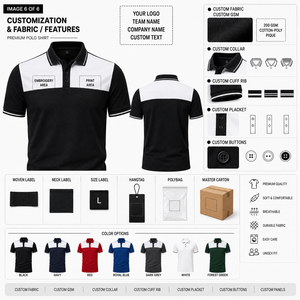 Polo personnalisé pour homme, noir et blanc, à blocs de couleur, manches courtes, tissu piqué respirant, style décontracté, logo par transfert thermique, chemise pour homme - Product Image 5