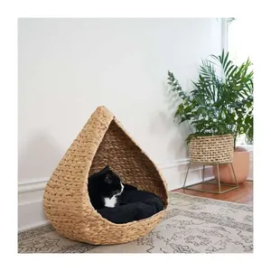 Lit mural pour chat en jacinthe d'eau tressée à la main de haute qualité, étagère-perchoir en osier écologique avec coussin, par Artisan Vietnam - Product Image 5