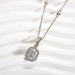 925 Moissanite Ice <b>Cushion</b> Cut White Stone 3.6 Carat 8x10mm Women's Sterling Silver 18K White Gold Plated Necklace Wholesale - Product Image 2
