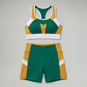 Women's Racerback Sports Bra High Waist Shorts Set Color Blocking Green Yellow <b>White</b> Seamless Yoga Activewear 2 Piece - Product Image 1