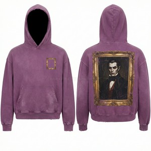 Custom Purple Oversized Hoodie Men Heavyweight Cotton Fleece Hoodies Vintage Wash Graphic Portrait Streetwear Pullover Hoodies - Product Image 1