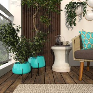 Pots de fleurs en métal turquoise avec supports en fer noir, décoratifs et modernes, pour l'intérieur, l'extérieur, la maison, le jardin, le balcon - Product Image 4