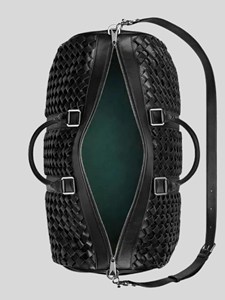 Sac de voyage en cuir de luxe avec fermeture à glissière, motif tissé, noir, design durable avec deux compartiments - Product Image 6